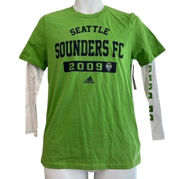 Adidas Youth Medium 10/12 Seattle Sounders FC Logo Double T Shirt Set of 2 NWT - Picture 1 of 10